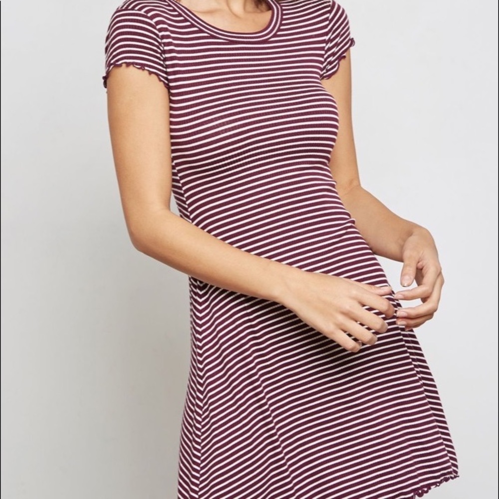 maroon and white striped t shirt dress